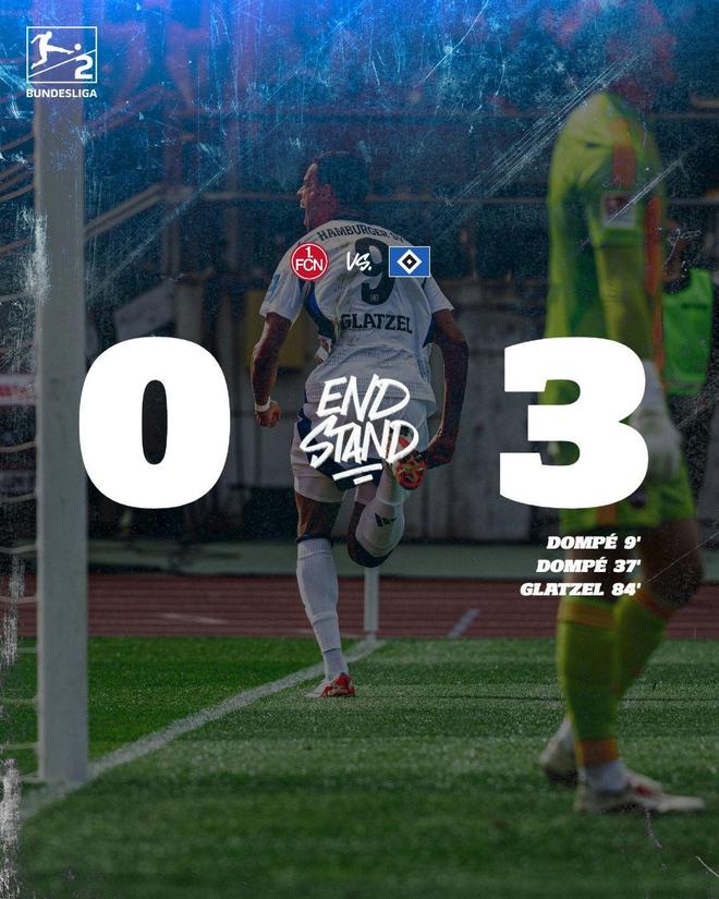 汉堡近胜榜首，德甲近在咫尺！3-0胜纽伦堡，领跑德乙！